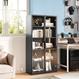 MIIIKO 63" Grey Glass Door Display Cabinet with 5 Shelves for Curios and Collectibles MIIIKO