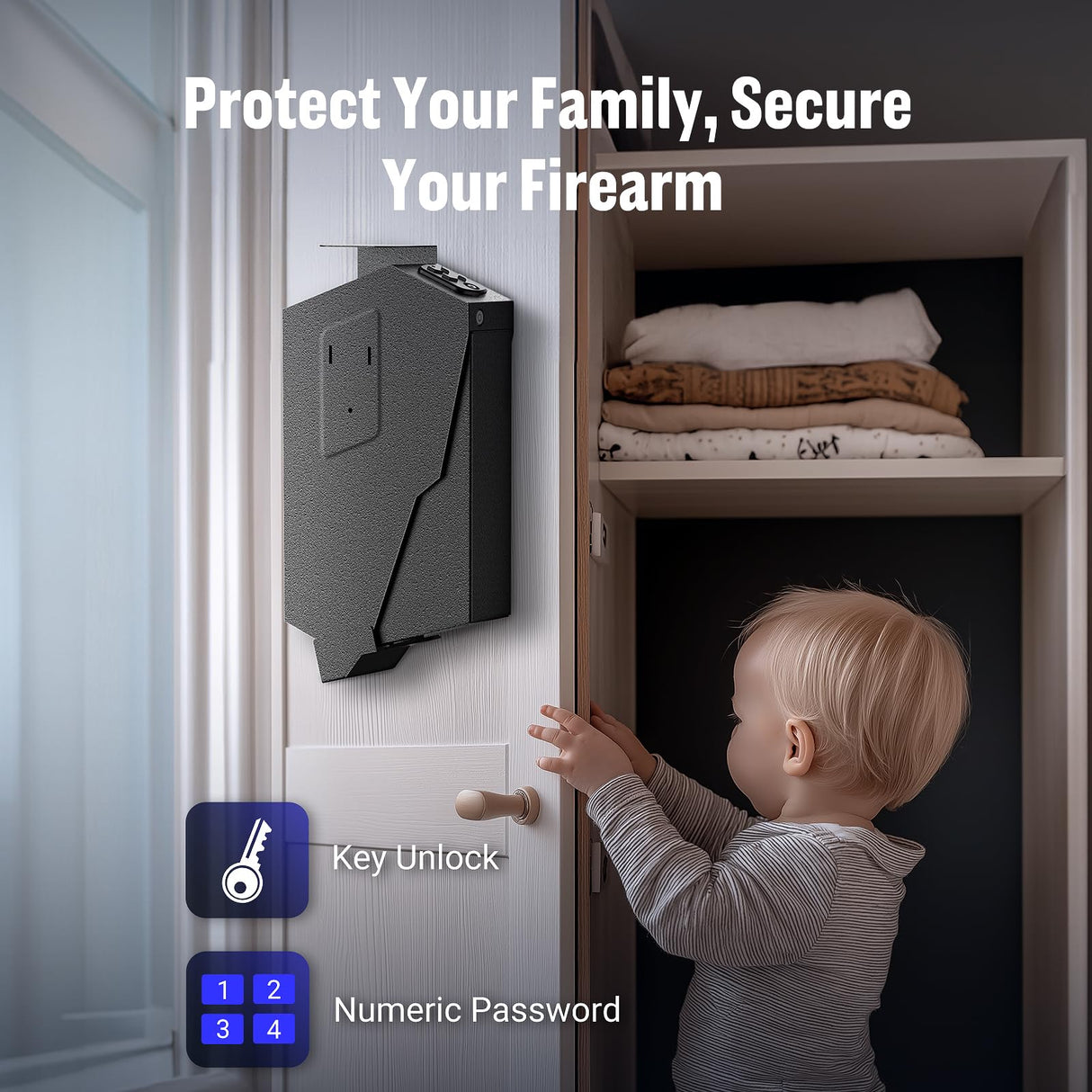 ADIMO Handgun Safe, Sturdy Steel Keypad Hidden Gun Safe, Single Gun Safe for 3-Way Drop-Down Install, Light&Silent Mode Quick Access Gun Safe for Car Desk Bedside Use, Keep Kids from Firearms Key Lock ADIMO