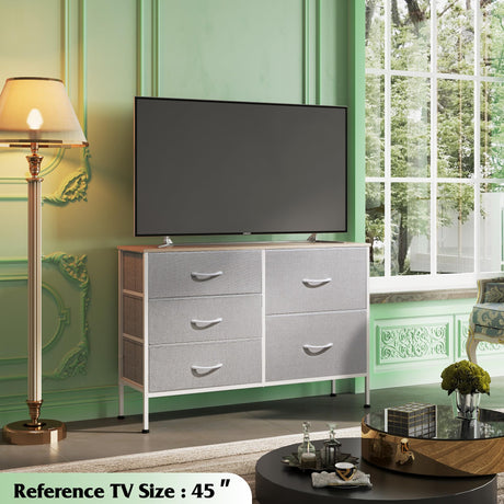WLIVE Dresser for Bedroom with 5 Drawers, Wide Bedroom Dresser with Drawer Organizers, Chest of Drawers, Fabric Dresser for Living Room, Closet, Hallway, Light Grey WLIVE