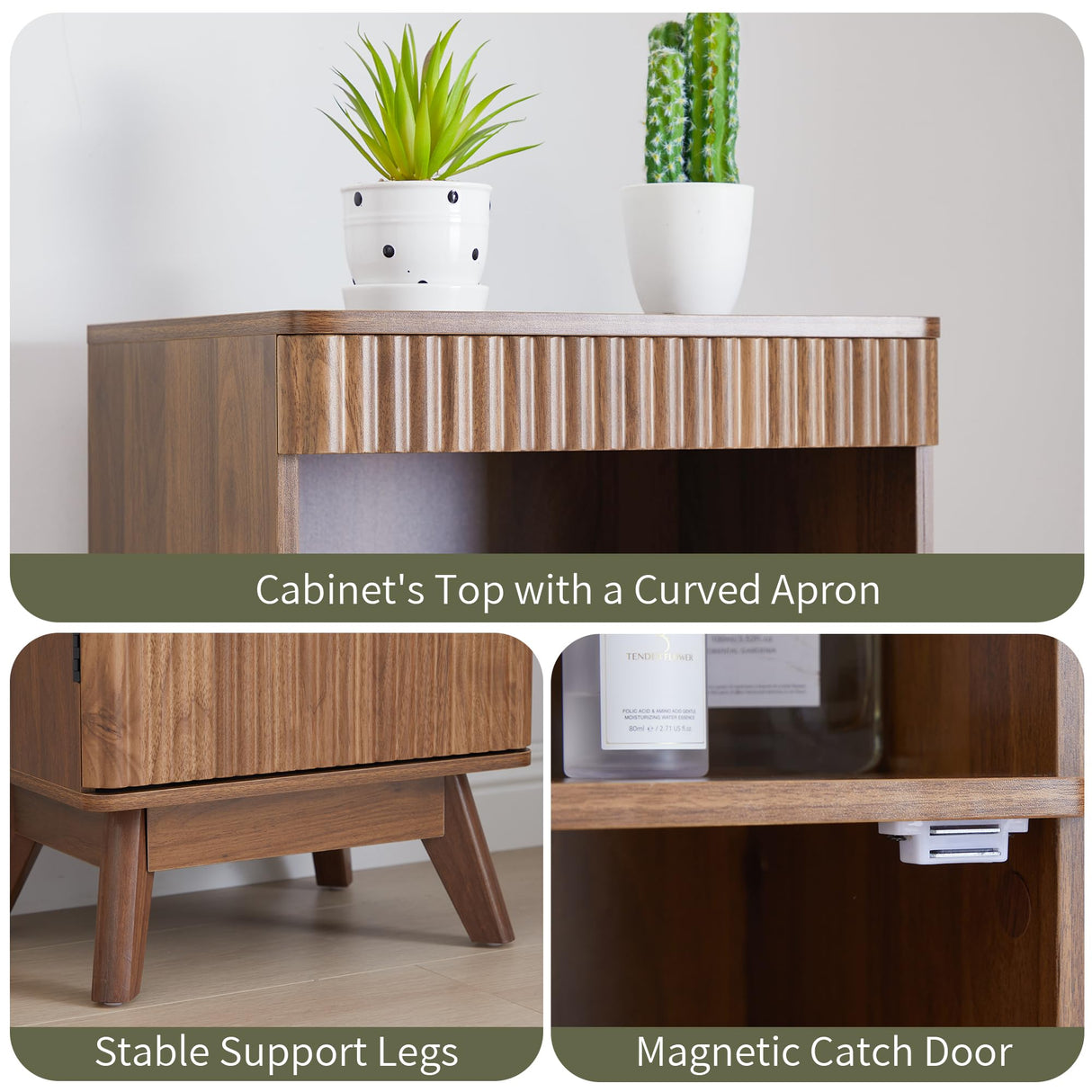 Bifins 68" Tall Bathroom Storage Cabinet,Narrow Fluted Tower Cabinet with Door and Shelves,Slim Space Saving Storage Unit for Bathroom Kitchen Living Room (Walnut, 11.8" D x 15.75" W x 68" H) Bifins