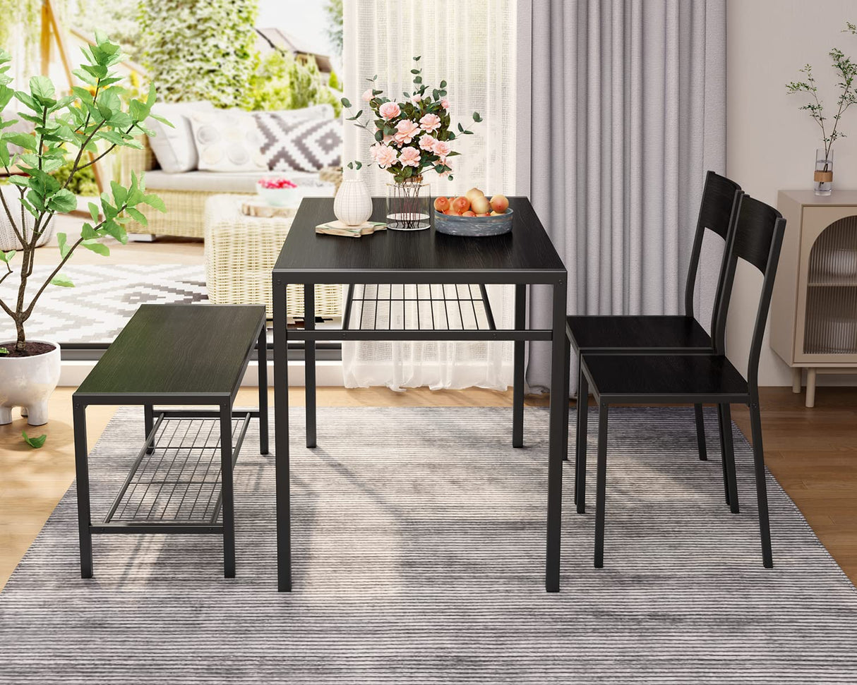 Gizoon Kitchen Table and 2 Chairs for 4 with Bench, 4 Piece Dining Table Set for Small Space, Apartment Gizoon