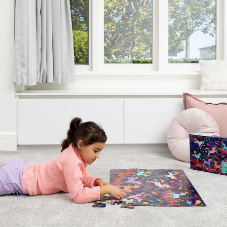 Crocodile Creek 100-Piece Jigsaw Puzzle for Kids Ages 5 and Up - Fun and Educational Table or Floor Holographic Foil Puzzle - Heavy-Duty Box for Storage - Unicorn Galaxy - 24" x 18" Finished Crocodile Creek
