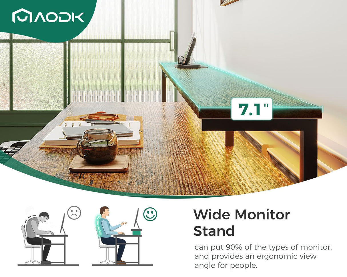 AODK 48" Computer Desk with Fabric File Cabinet and Drawer, Reversible Office Desk with Power Outlet and LED Light, Study Desk with Printer Stand, Keyboard Tray, Monitor Riser and PC Stand, Vintage AODK