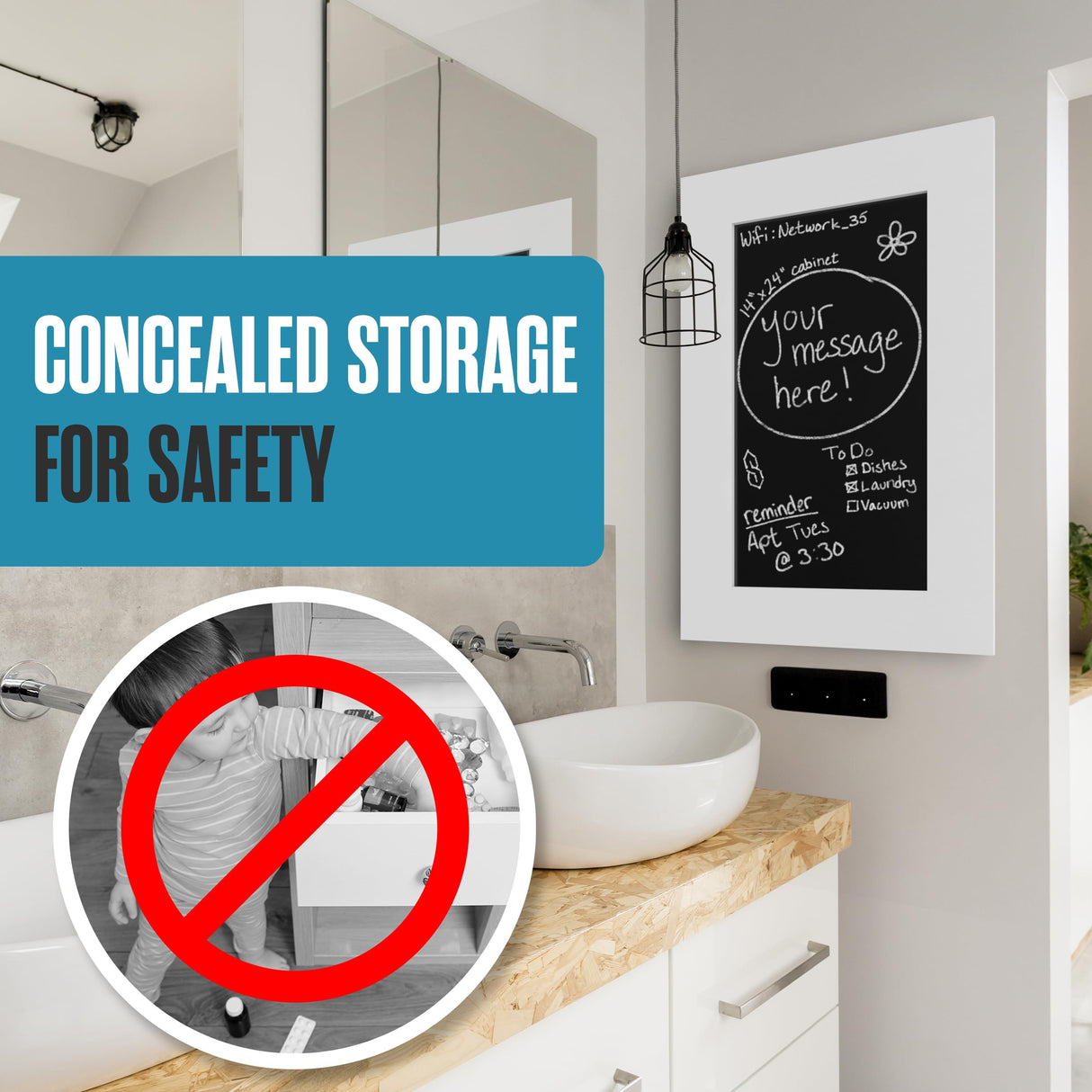 Houseables Medicine Cabinet No Mirror, Recessed, Hidden in Wall Niche, Without Mirror, Chalkboard, Concealed, Built in, Between Stud Shelf Insert, for Bathroom Storage, 14x24 Inch (17x27) Houseables