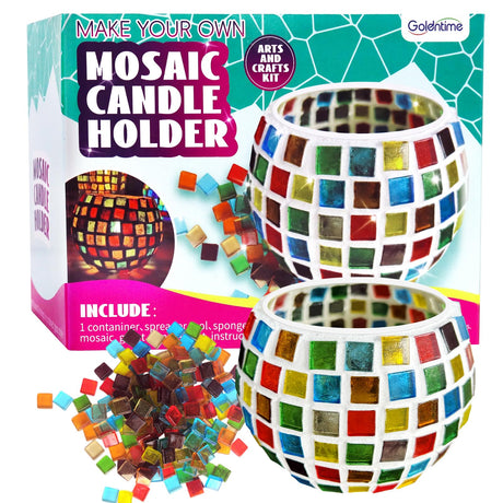 Glass Mosaic Candle Holder Kit, DIY Stained Glass Kit for Kids Adults Home Decor Fun Arts and Crafts Gifts for Kids Teens Adults Valentine Birthday Mother’s Day Gifts for Girls & Boys 6-8, 8-12 goldentime