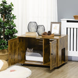 PawHut Hidden Cat Litter Box Enclosure, Cat Washroom Storage Bench Side End Table - Rustic Brown PawHut