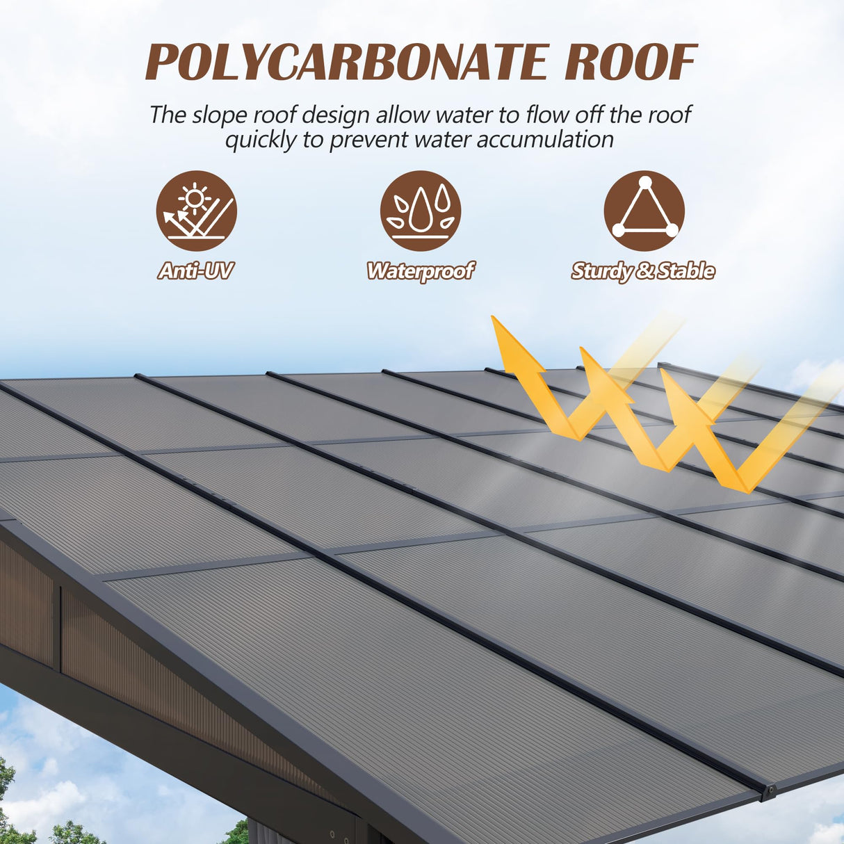 Raysfung 12x14FT Outdoor Wall-Mounted Hardtop Gazebo, Aluminum Frame Lean to Gazebo with Polycarbonate Roof and Curtains for Patio, Garden, Deck Raysfung