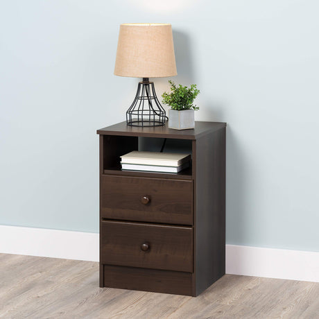 Prepac Astrid Simplistic Nightstand Side Table with 2 Drawers and Open Shelf, Functional Bedside Table 15.5" D x 16" W x 24.5" H, Espresso, EDNH-0402-1 Prepac
