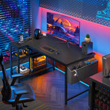 EnHomee 47" Computer Desk with Power Outlets,L Shaped Desk with Storage Shelves,Home Offic Corner Desk for Work,Writing Study Desk with Gaming Desk for Bedroom Office Dorm,Black EnHomee