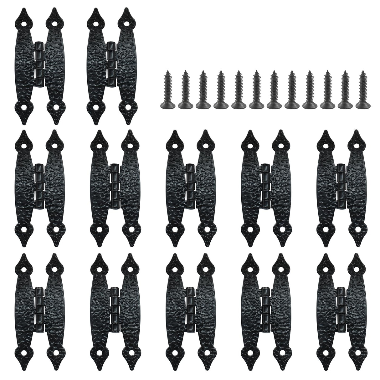 Murtenze 12 Pack 3.5 Inch Black Antique H Hinges Cold Rolled Steel Cabinet Hinge Flat Hinges Flush Mount Door Hinges Decorative Hinges for Cabinet Drawer Jewelry Box Murtenze