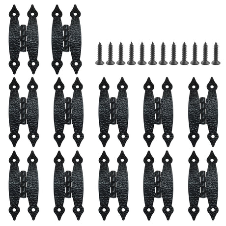 Murtenze 12 Pack 3.5 Inch Black Antique H Hinges Cold Rolled Steel Cabinet Hinge Flat Hinges Flush Mount Door Hinges Decorative Hinges for Cabinet Drawer Jewelry Box Murtenze
