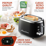 Mueller Retro Toaster 2 Slice with 7 Browning Levels and 3 Functions: Reheat, Defrost & Cancel, Stainless Steel Features, Removable Crumb Tray, Under Base Cord Storage, Black MÜELLERHOME
