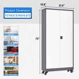 Metal Locking Storage Cabinet with Wheels, 2 Doors and 4 Adjustable Shelves, 73" Tall Rolling Garage Storage Cabinet with Lock for Home Office, Pantry, Tool Organizer (Gray White, 73"H -2 Door) heycode