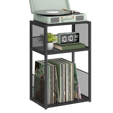 VASAGLE Record Player Stand, 3-Tier Side Table, Vinyl Record Storage up to 100 Albums, End Table for Living Room, Bedroom, Ebony Black ULET275B01 VASAGLE