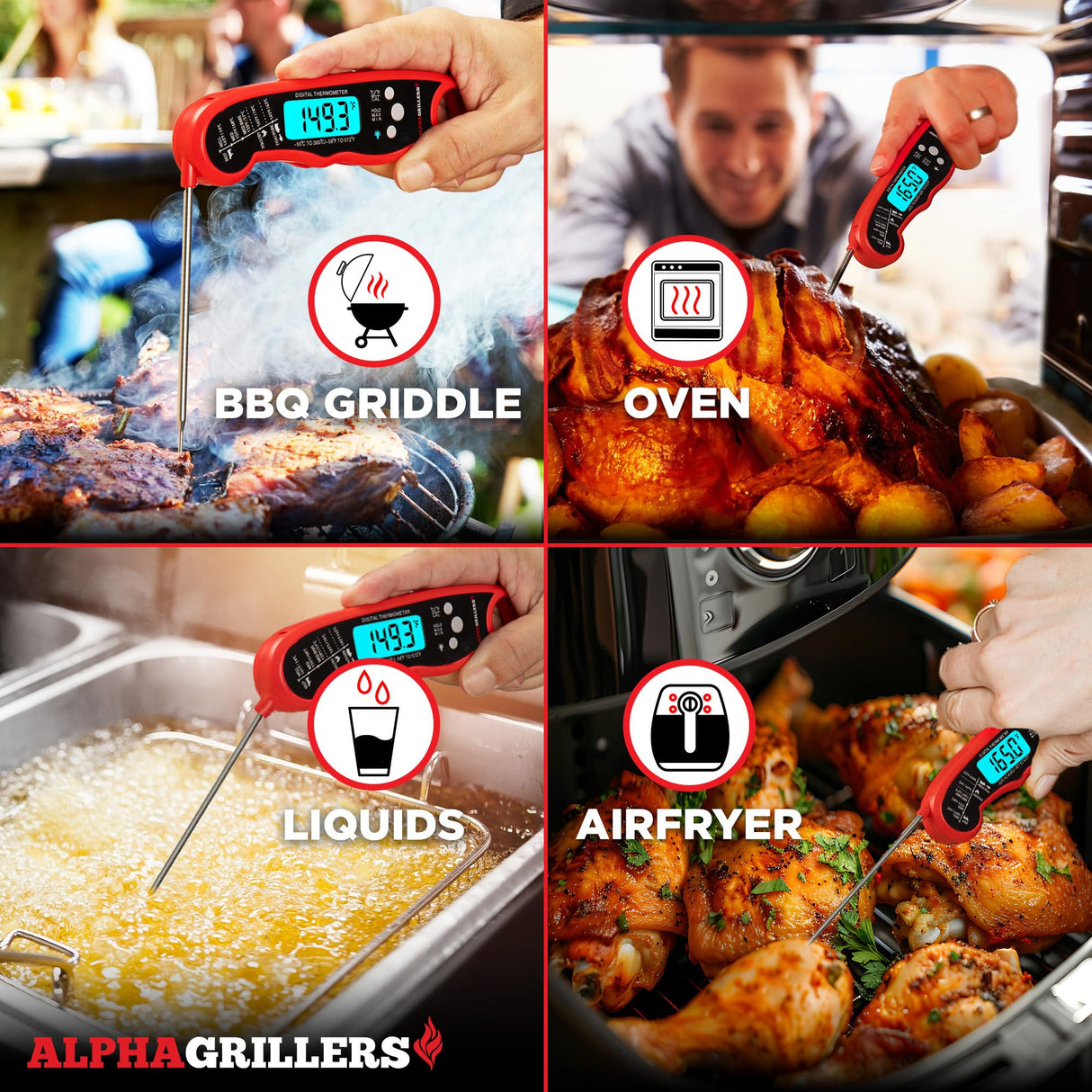 Alpha Grillers Instant Read Meat Thermometer for Cooking Grilling and Griddle Accessories Kitchen Essentials - Waterproof Backlight & Calibration, Birthday Mens Gifts Valentines Day Gifts for Him Alpha Grillers