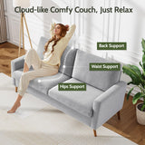 WEUP 68" Loveseat Sofa Light Grey Linen Couch, Mid Century Modern Love Seat Couches for Living Room, Small Loveseat for Bedroom Office, Comfy Sofa with Spring Cushion, Solid Wood, Tool-Free Assembly WEUP
