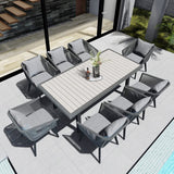 Home Care Wholesale 9 Pieces Patio Dining Set for 8 - All Weather Outdoor Dining Sets, All in One Outdoor Table and Chairs, Wicker Outdoor Patio Furniture Sets with Cushions and Pillows, Grey Home Care Wholesale