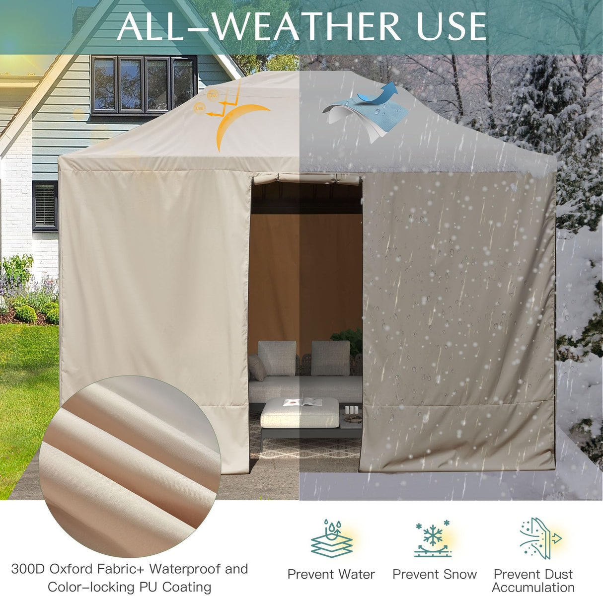 EROMMY Gazebo Cover for 10'x12' Gazebos,Outoor Waterproof Winter Gazebo Cover with Sidewalls and Mesh Windows,Convert Gazebo into a Storage Space,Beige(Gazebo not Included) EROMMY