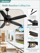 Fanbulous 52" Outdoor Ceiling Fans with Lights and Remote Control,IP65 Wet Rated Waterproof Ceiling Fan with 6-Speed DC Motor, Farmhouse Gazebo Fan for Porch Patios Pavilion Fanbulous