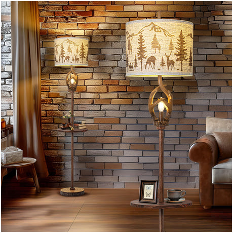 Vintage Deer Antlers Floor Lamps for Living Room with Night Light, Rustic Tall Lamp Decor for Bedroom with Metal Tray. Farmhouse Standing Lamp for Home Office Study Restaurant (Bulb Included) Scenekoy