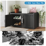 KAMABOKO Outdoor Shoe Storage Cabinet, Waterproof UV-Resistant Entryway Storage Bench Indoor Outdoor with 2 Barn Doors, Adjustable Shelves for Entryway, Bedroom, Hallway,Living Room(Black) KAMABOKO