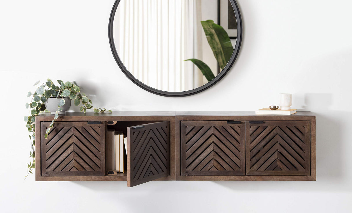 Kate and Laurel Mezzeta Decorative Coastal 2-Door Wall Cabinet, 30 x 10 x 14, Natural Wood, Decorative Modern Storage Cabinet with Doors Kate and Laurel