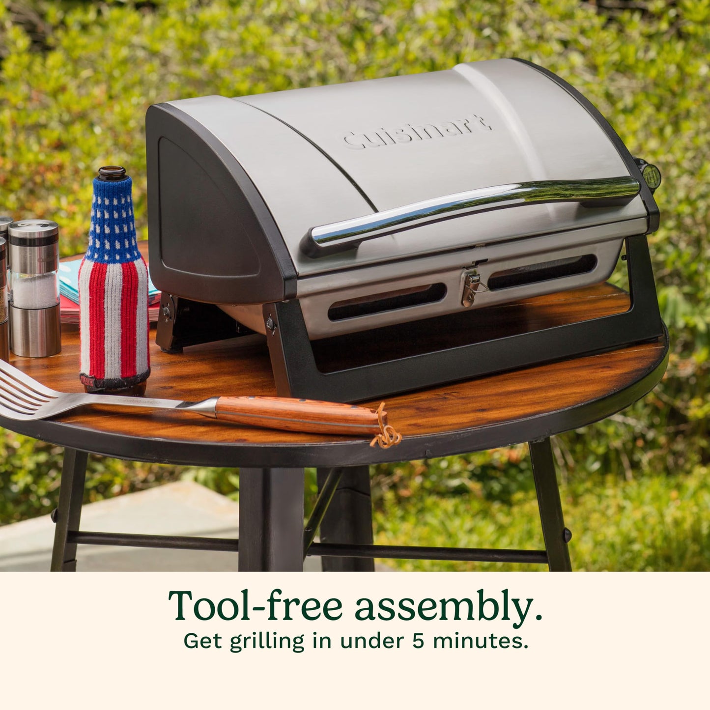 Cuisinart Grillster Portable Gas Grill, Stainless Steel Compact BBQ with Locking Lid for Easy Transport, 8000 BTU Small Propane Grill with Dishwasher Safe Cooking Grate, For Camping and BBQs