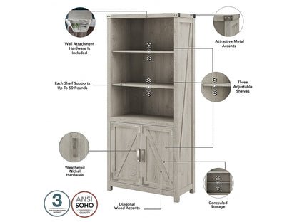 Cottage Grove 5-Shelf Tall Bookcase with Doors in Cottage White - WoodArtSupply