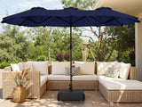Shintenchi 15FT Large Patio Umbrella with Base, Outdoor Double-Sided Rectangular Umbrella, Market Umbrella with Crank Handle for Poolside Lawn Garden, Dark Blue Shintenchi