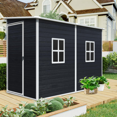 KEIKI 4x8 FT Outdoor Storage Shed Resin Cabinet with Lockable Doors,Two-Window for Bikes and Patio Lawn Furniture KEIKI