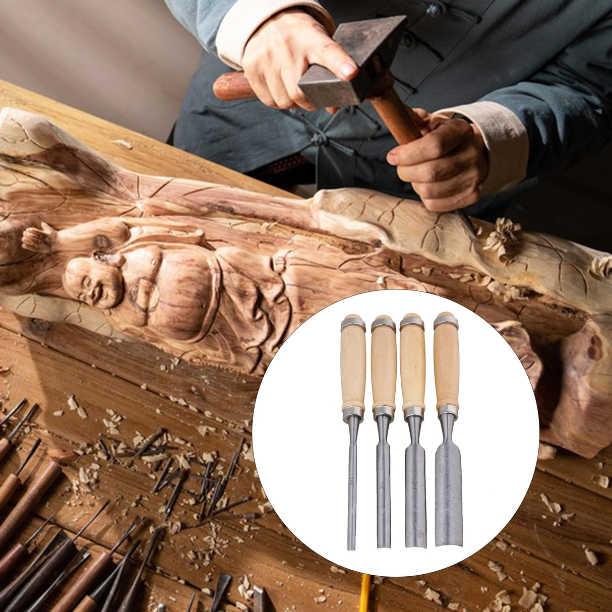 4 Pcs Half Round Chisel Chisel Set Inner Edge DIY Wood Gouge Chisel Woodworking Tool 6mm 12mm 18mm 24mm WoodArtSupply