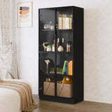 HLR Display Cabinet with Glass Doors, Tall Storage Cupboard, Freestanding Curio Display Cabinet with 4-Tier Storage Shelves for Collectibles, Living Room, Home Office HLR