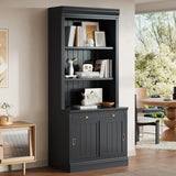 Merax Modern Bookcase with Sliding Doors,83.4" Tall Bookshelf with Drawer,Storage Book Case for Living Room Home Office,White Merax