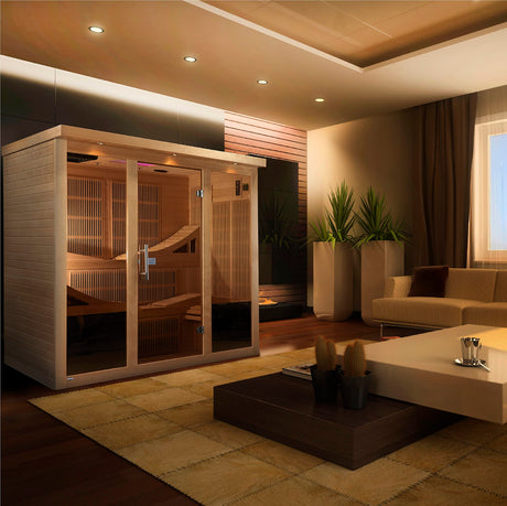 DYNAMIC SAUNAS Golden Designs Monaco 6-Person Near Zero EMF Far Infrared Sauna Canadian Hemlock (Nature Finish) DYNAMIC SAUNAS