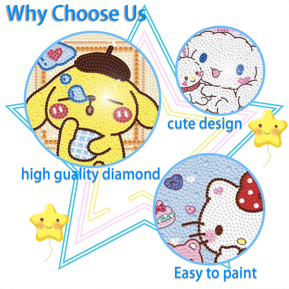 Diamond Art Kits for Kids Ages 8-12, 4 Pcs Cartoon Diamond Painting Mosaic Kits for Girls and Boys, Full Drill Crystal Art Kits for Home Wall Decor, 6" x 6" Anime Themed DIY Craft Gifts for Children Parkuetechno