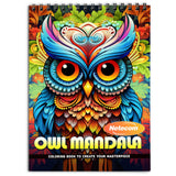 Netecom Owl Mandala Coloring Book Spiral Bound for Adults, Soft Cover, 30 Calming Coloring Pages in Owl Mandala Designs for Stress Relief and Relaxation Netecom