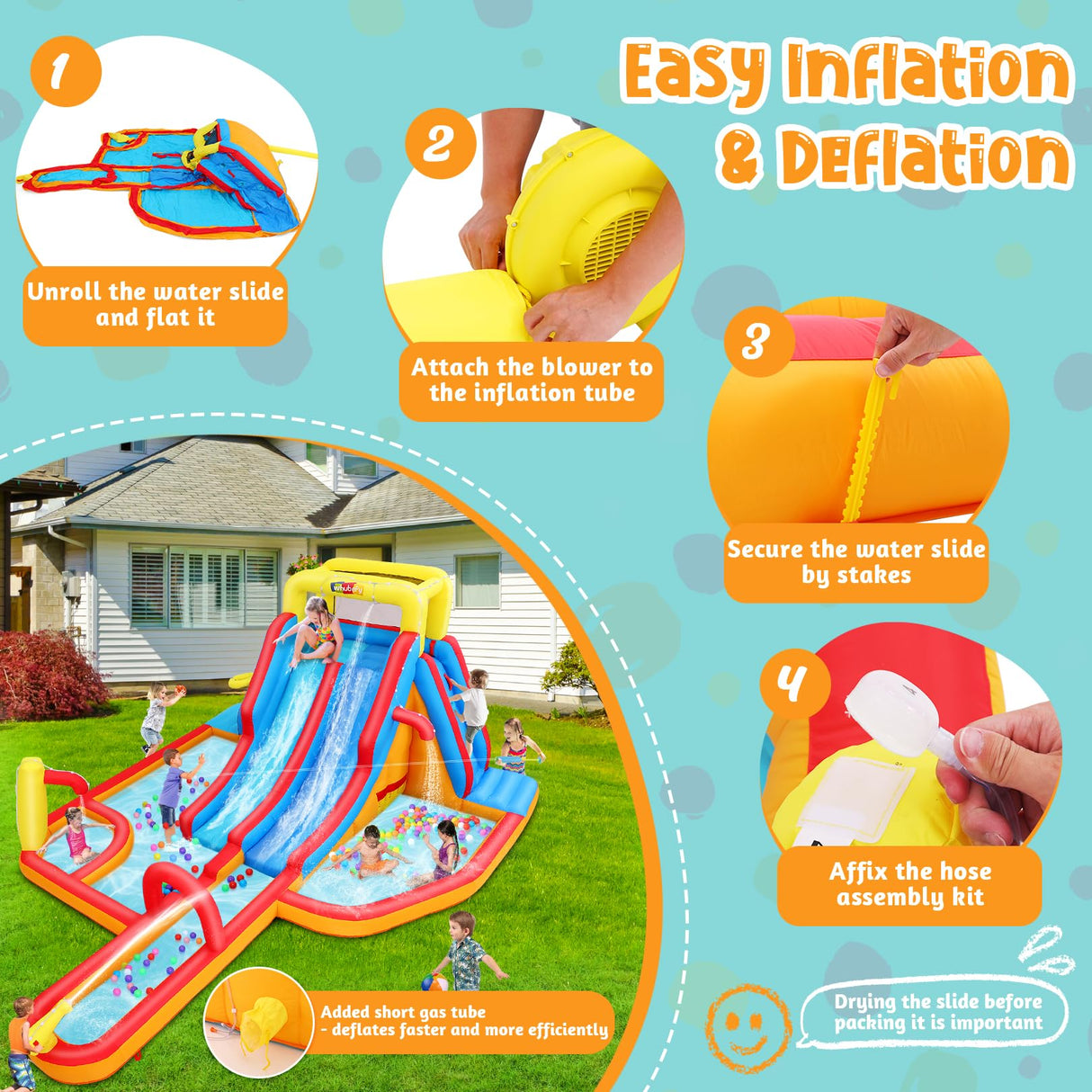 Whubefy Extra Large Inflatable Water Slide, 18X14 Ft Bounce House for 5-12, 840D+420D Oxford Fabric, Long Slide/Splash Pool/680W Blower/10 Accessories, Suitable for 10 Kids, Backyard Summer Fun Whubefy