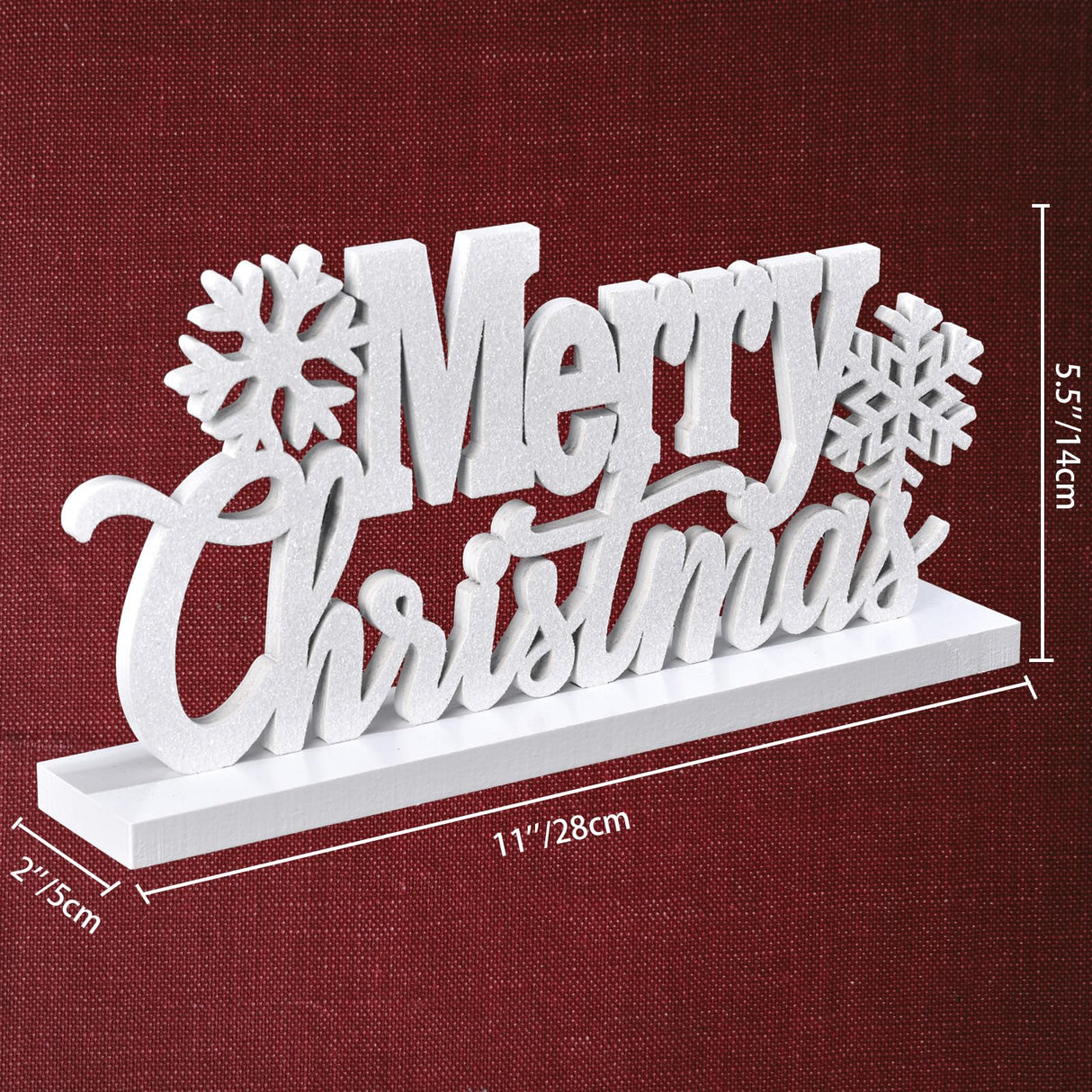 Wooden Merry Christmas Tabletop Decor, Elegant Merry Christmas Wood Cutout with Glitter, Wooden Christmas Table Sign, Christmas Centerpiece for Xmas Party Decor for Table Tiered Tray Mantel (White) IDATOO