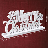 Wooden Merry Christmas Tabletop Decor, Elegant Merry Christmas Wood Cutout with Glitter, Wooden Christmas Table Sign, Christmas Centerpiece for Xmas Party Decor for Table Tiered Tray Mantel (White) IDATOO