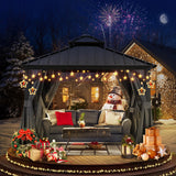 ABCCANOPY Hardtop Gazebo 8x8 - Outdoor Metal Hard Top Gazebo, Permanent Galvanized Steel Aluminum Framed Pavilion with Netting and Curtain for Patio Backyard Lawn Garden (Double Roof, Gray) ABCCANOPY