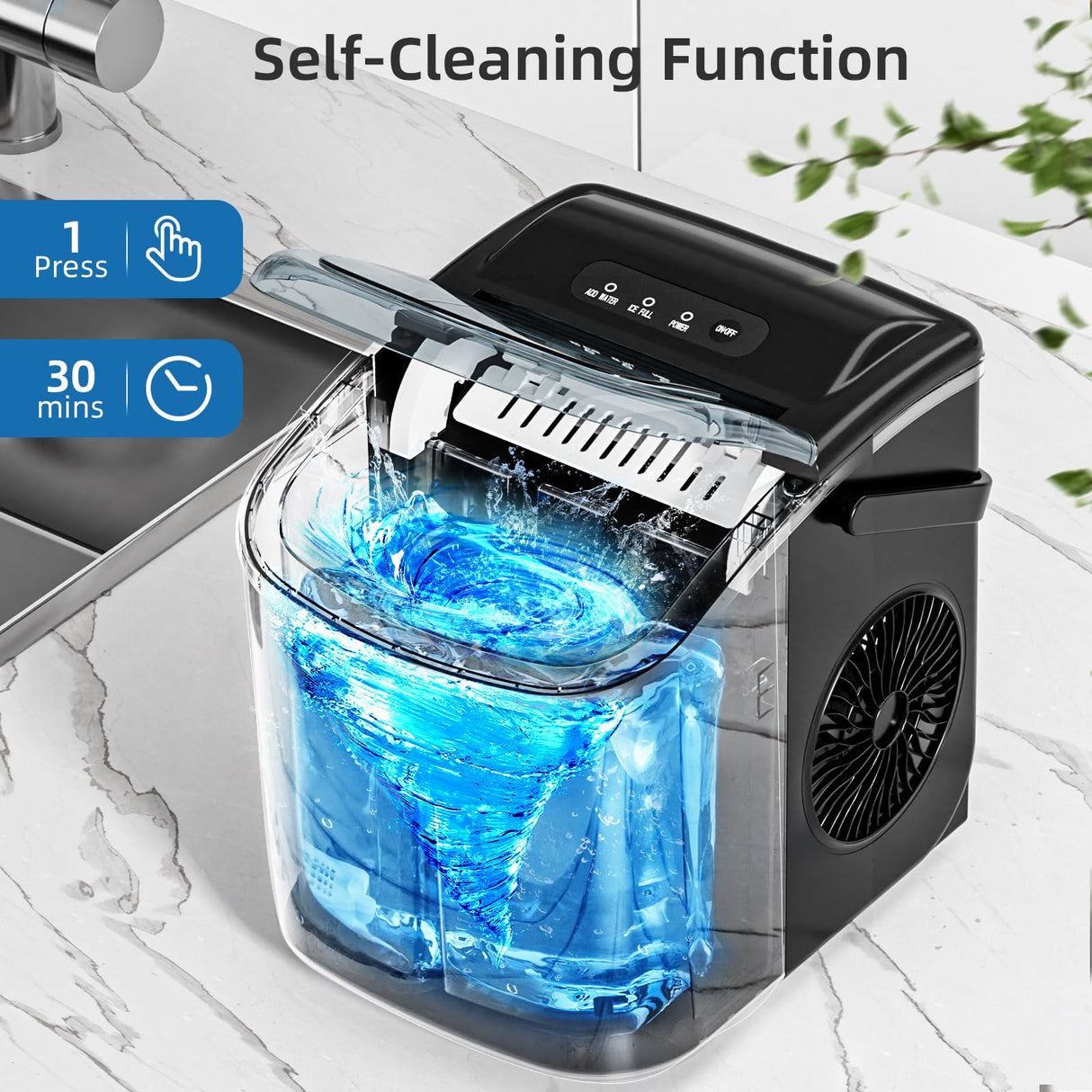 Antarctic Star Ice Maker Countertop, Portable Ice Machine with Carry Handle, 26Lbs Per Day, 9 Cubes Ready in 6 Mins, Self-Cleaning Ice Makers with Ice Scoop and Basket for Kitchen/Office/Party (Black) Antarctic Star