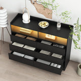 GOSROMS Dresser for Bedroom, Black Bedroom Dresser with LED Lights and Power Strip, 6 Long Drawers Dresser, Tall Wide Chest of Drawers Storage Organizer for Bedroom, Living Room, Entryway GOSROMS