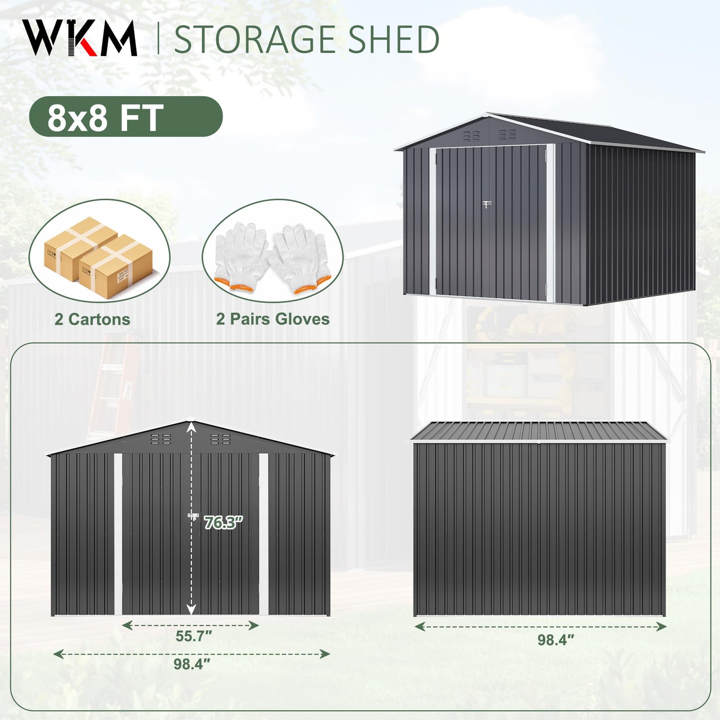 WKM 8x8 FT Outdoor Storage Shed, Utility Metal Tool Storage with Lockable Doors and Updated Frame Structure, Large Metal Garden Shed for Backyard, Patio Lawn, Black - WoodArtSupply