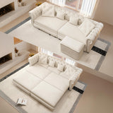 UQGVML Oversized Sleeper Sofa Couch, Convertible Sleeper Sofa Bed for Living Room, Bedroom, Classic 3-in-1 Pullout Couch Bed Chesterfield Style (Beige, with Ottoman) UQGVML