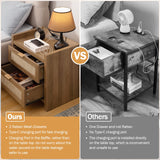 SICOTAS Rattan Nightstand End Table : Wood Night Stand with Type-C Charging Station,2 Drawers Storage - Boho Night Stands Bedside Table for Bedroom - Natural Oak SICOTAS