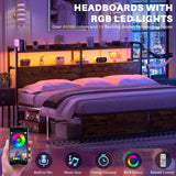 Aheaplus King Size Headboard with USB Ports, Outlets, LED Lights & Storage in Rustic Brown Aheaplus