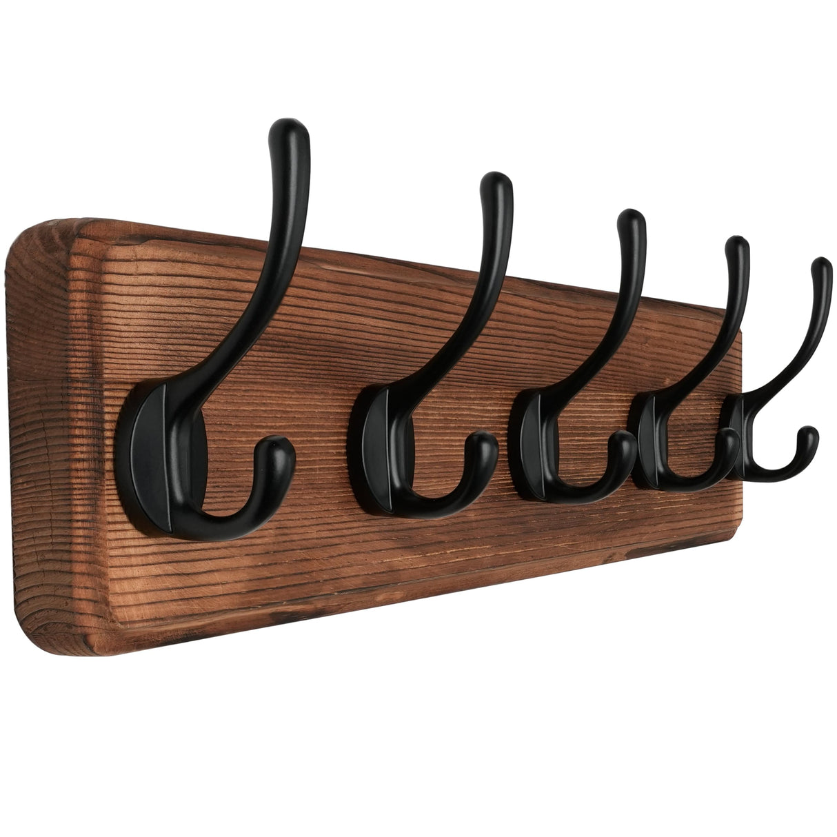 SKOLOO Rustic Wall Mounted Coat Rack with 16 Inch Mounting Hole Distance, Pine Solid Wood Coat Hook Hanger - 5 Hooks for Hanging Clothes Robes Towels Coats SKOLOO