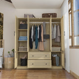 Homsee 6 Door Wardrobe Armoire Closet, Large Bedroom Cabinet Armoire with Rattan Doors, 2 Drawers, Hanging Bars & Shelves, Light Brown Homsee