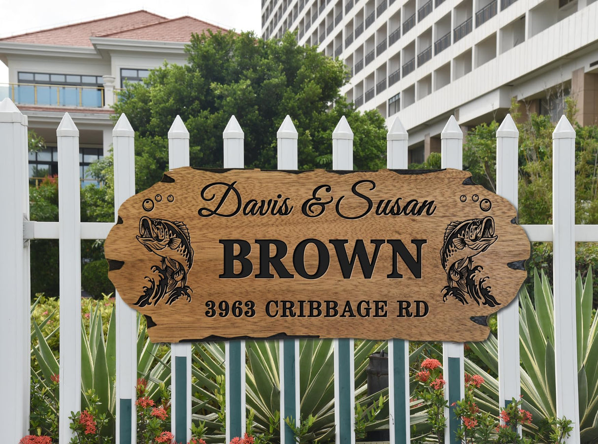 Custom Last Name Wooden Sign, Home Decor Large Wood Wall Art, Personalized Outdoor Cabin Sign, Cabin Monogram,3D carved decorative wooden plaques. EXUNART