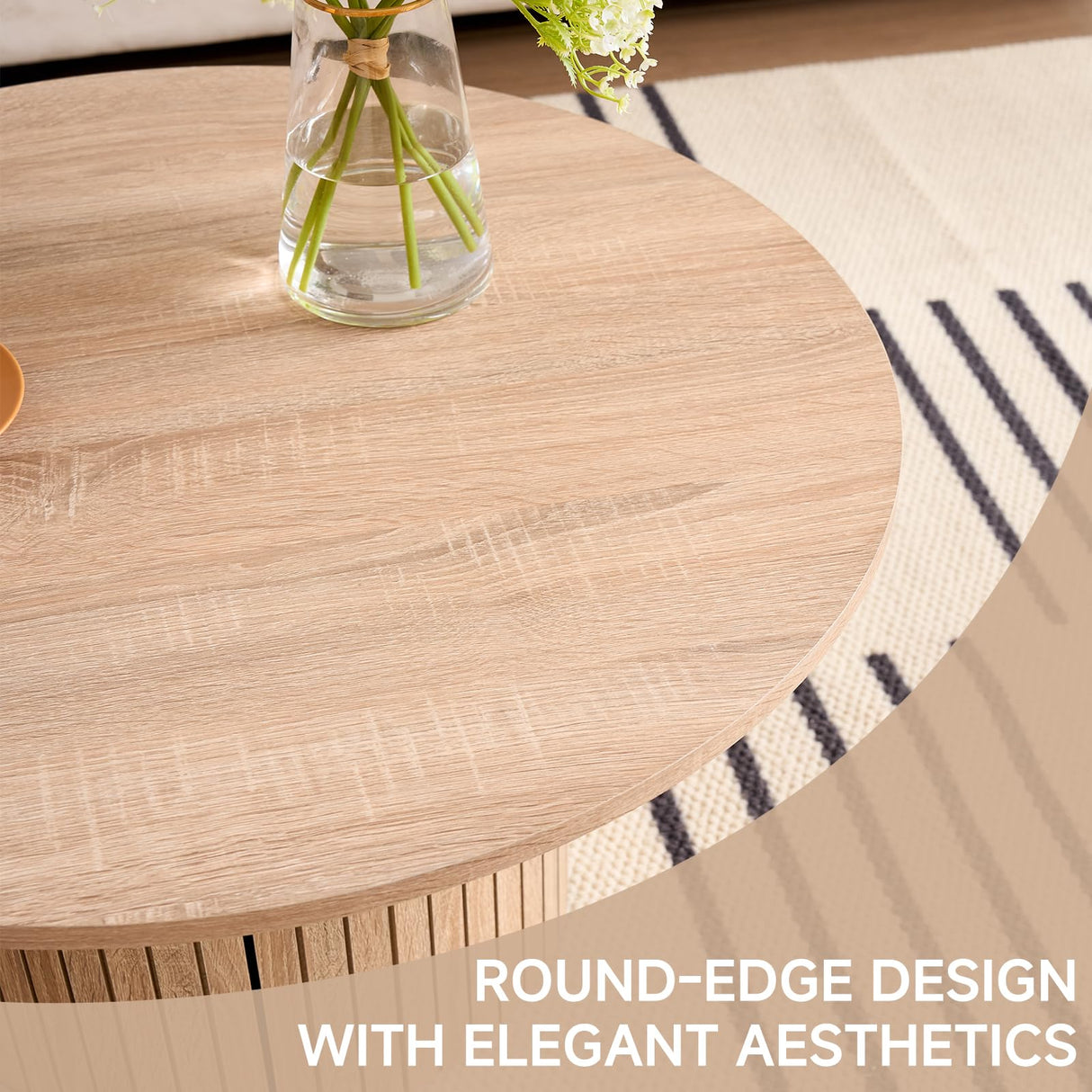 Valivestia Round Nesting Coffee Tables Set of 2, Mid Century Modern Small End Table with Fluted Style Drum Side Tables, Wood Slat Side Table Set for Living Room Bedroom Balcony Office Valivestia